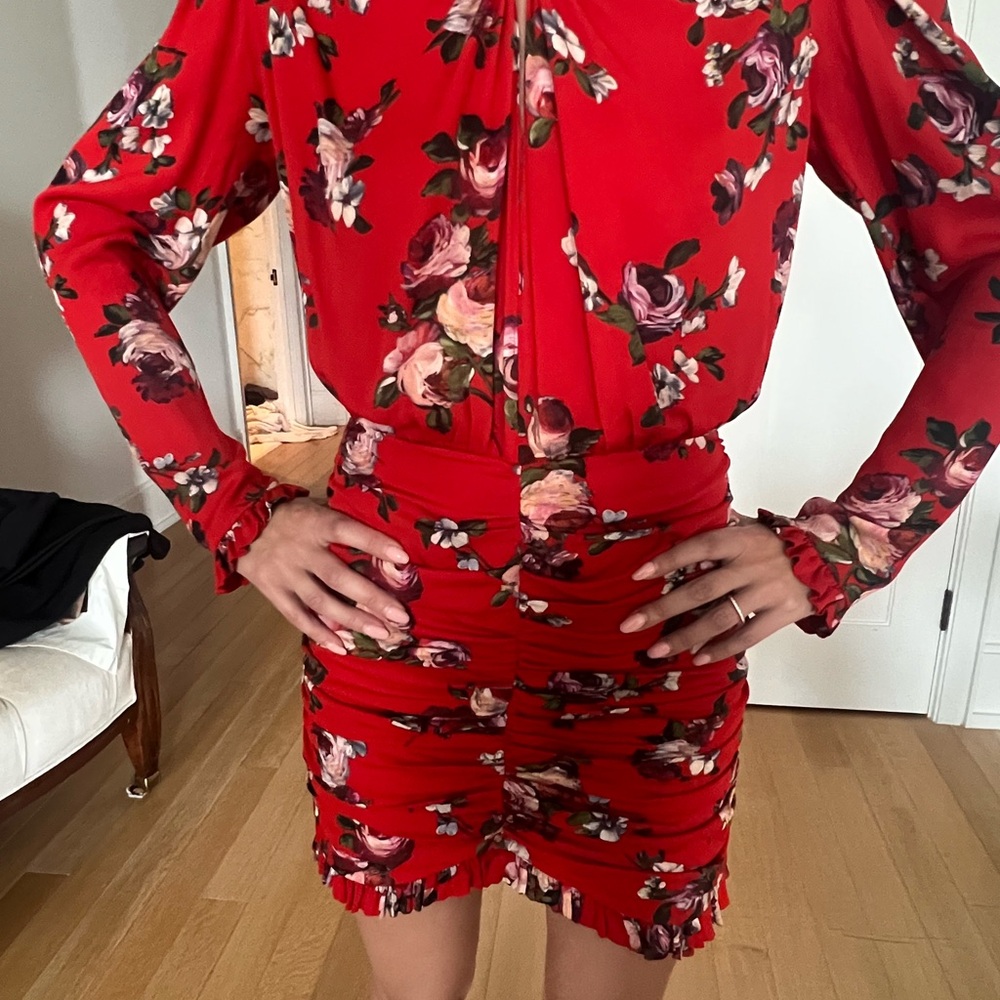 Floral Red Long Sleeve Dress